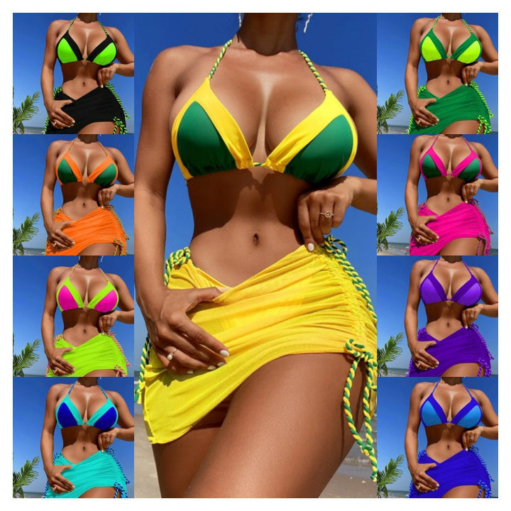 Damen Bikini-Set mit modernem Knoten-Design und figurbetontem Rock Drune