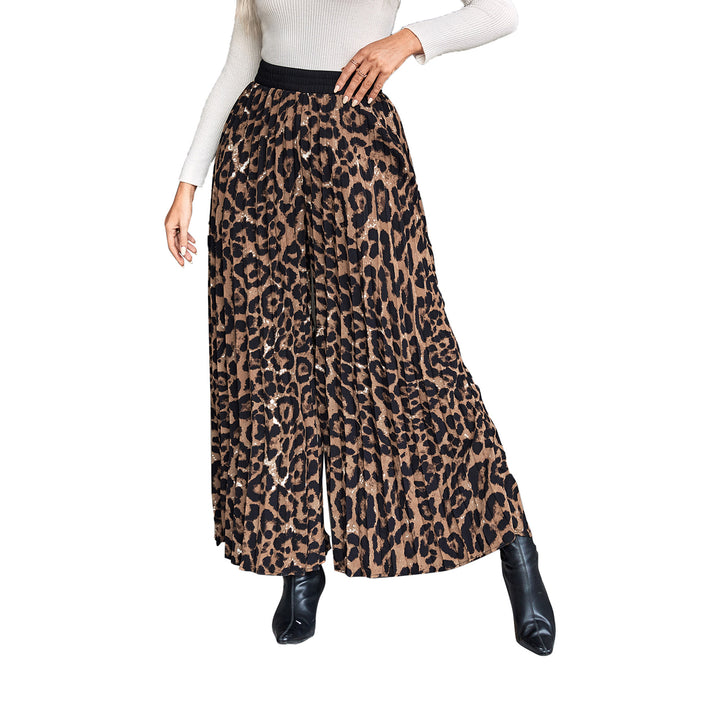 Damen weite Palazzo-Hose mit animalischem Muster und elastischem Bund Drune