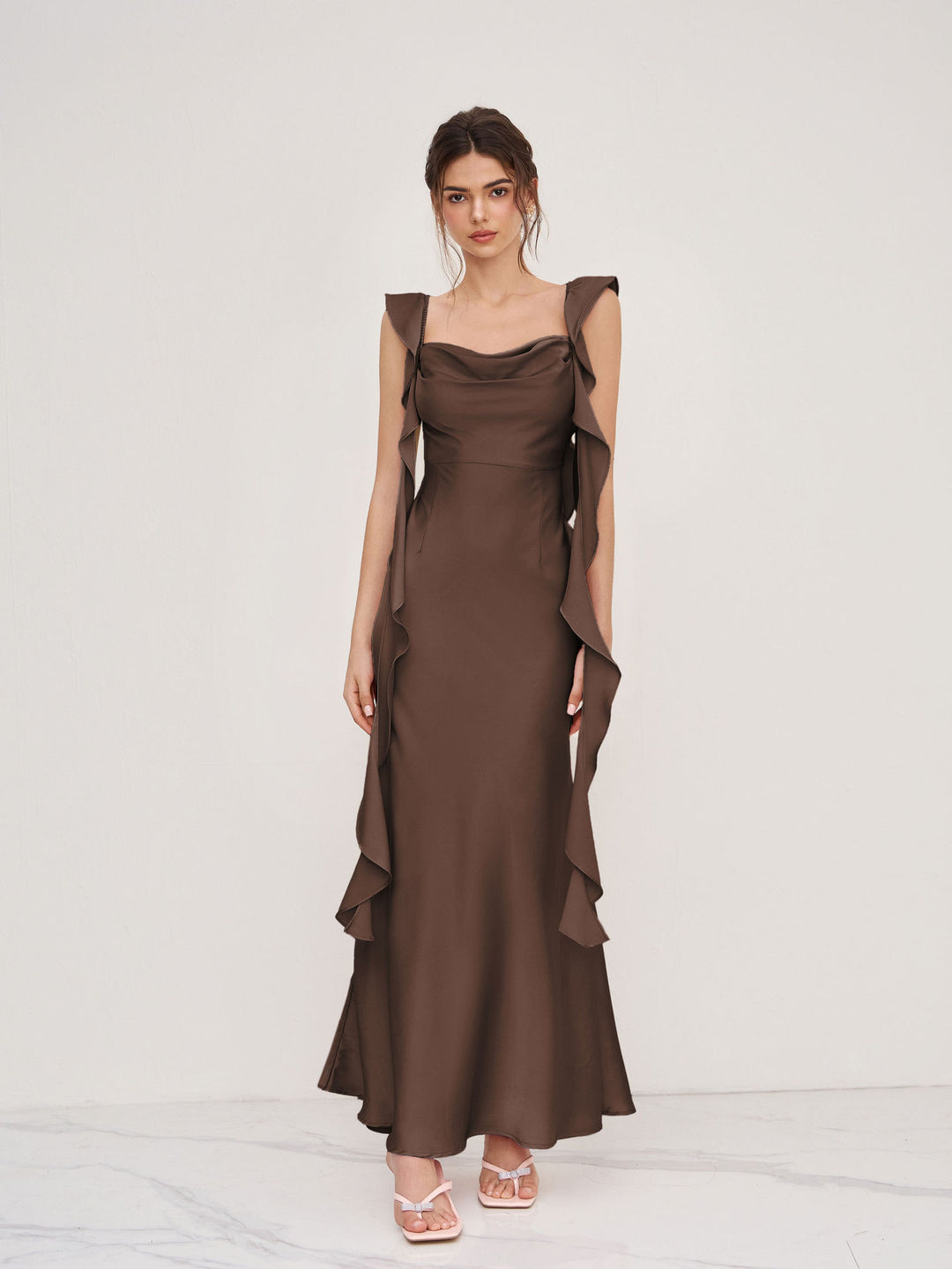 Damen Abendkleid mit asymmetrischen Rüschen Drune