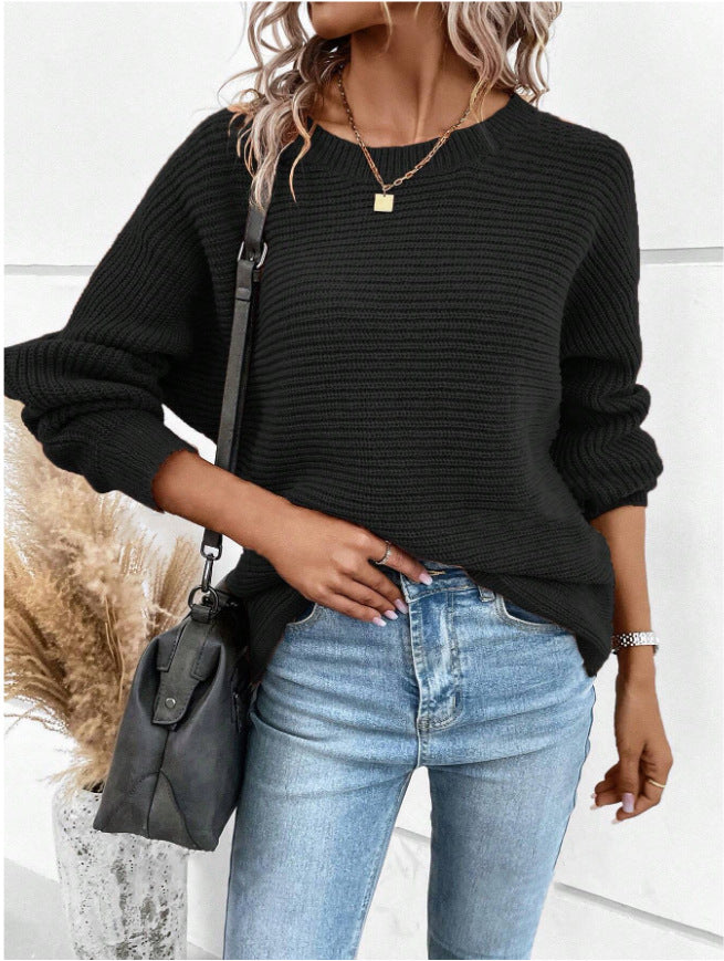 Damen Eleganter Grobstrickpullover mit tiefem V-Ausschnitt und lässigem Schnitt Drune