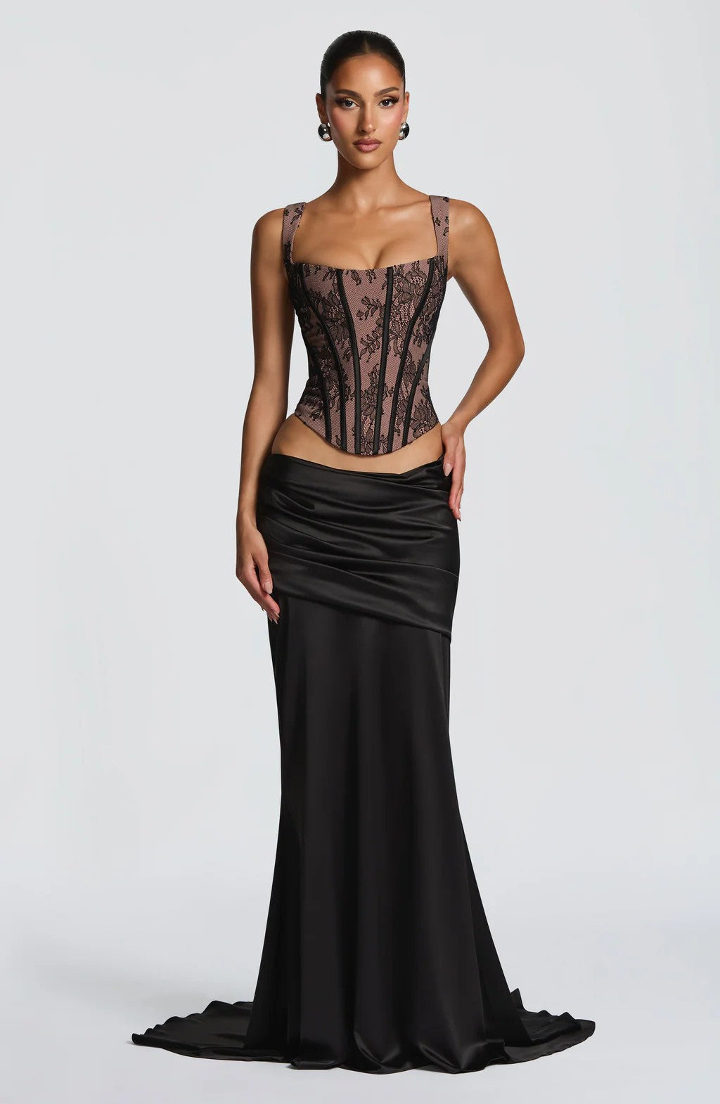 Damen Elegantes Abendkleid mit Korsett-Oberteil und drapiertem Rock Drune