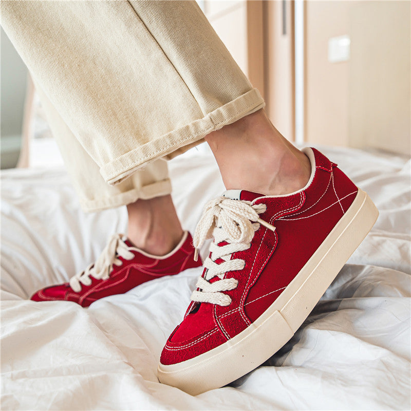 Unisex lässiger Canvas-Low-Top Sneaker mit kontrastnaher Ziersteppung und gepolsterter Plateausohle Drune