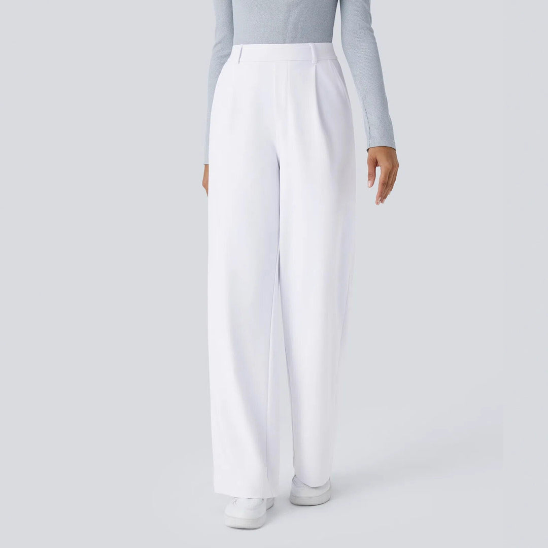 Damen nan hochgeschnittene Bundfaltenhose mit weitem Bein, Gürtelschlaufen und seitlichen Eingrifftaschen Drune