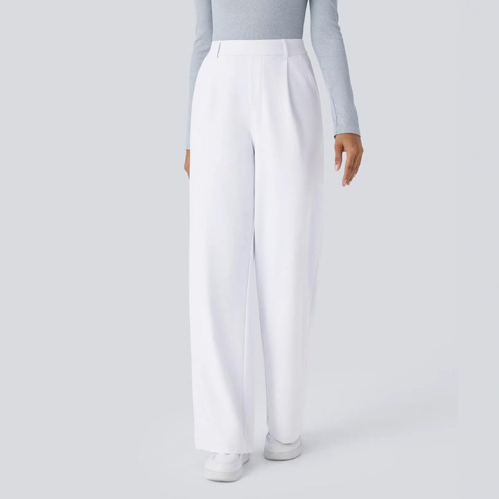 Damen nan hochgeschnittene Bundfaltenhose mit weitem Bein, Gürtelschlaufen und seitlichen Eingrifftaschen Drune