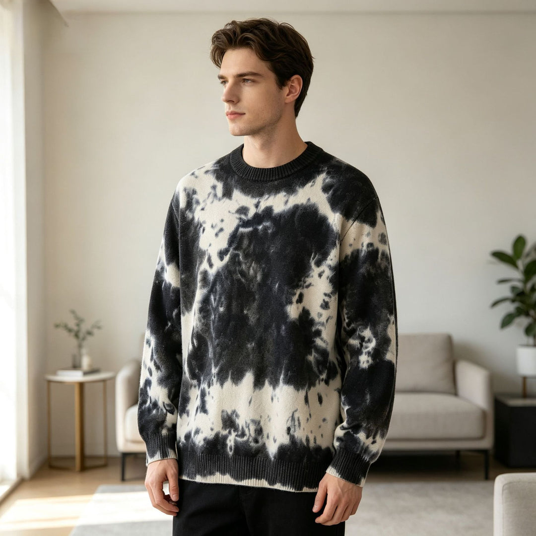 Herren Oversized Batik-Pullover mit Rundhalsausschnitt und Rippbündchen Drune
