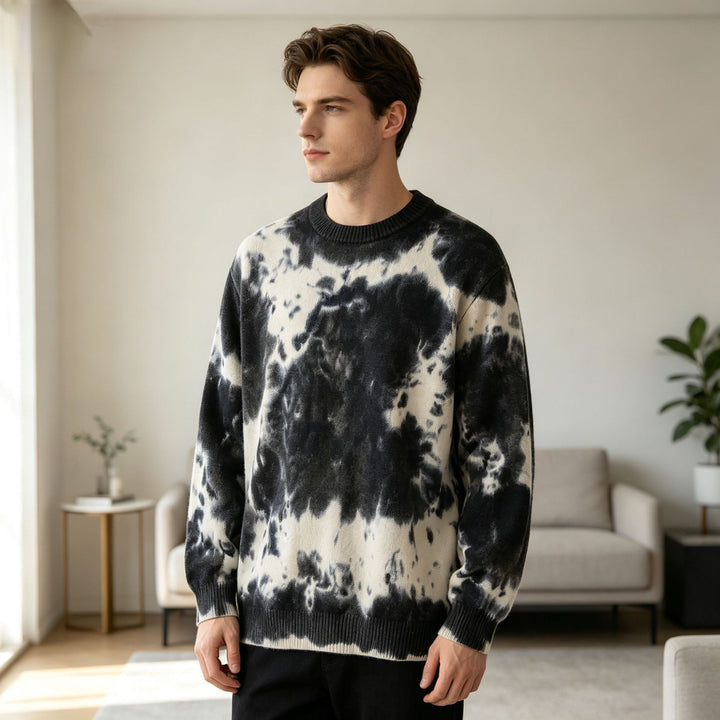 Herren Oversized Batik-Pullover mit Rundhalsausschnitt und Rippbündchen Drune
