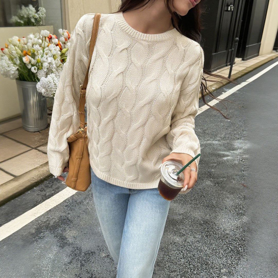 Damen nan oversized Zopfstrickpullover mit Rundhalsausschnitt und weichem Fall Drune