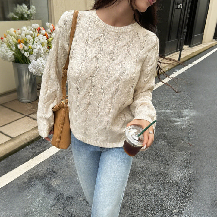 Damen nan oversized Zopfstrickpullover mit Rundhalsausschnitt und weichem Fall Drune