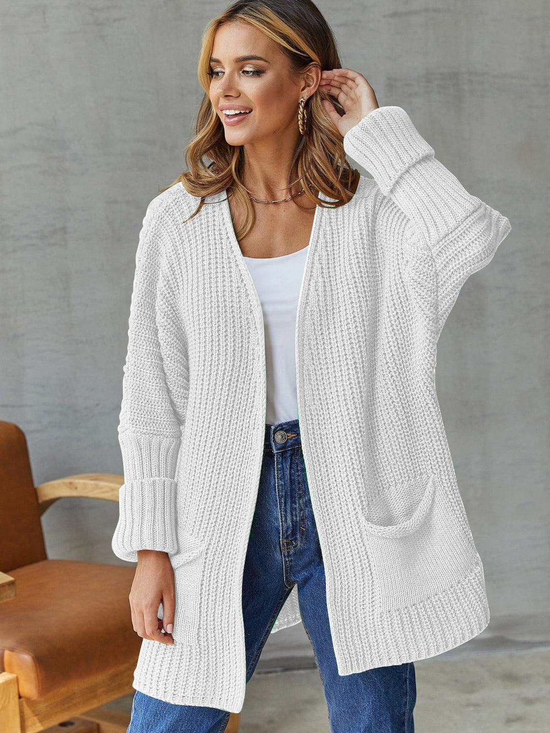 Damen Grobstrick Cardigan mit praktischen Taschen und oversized Passform Drune
