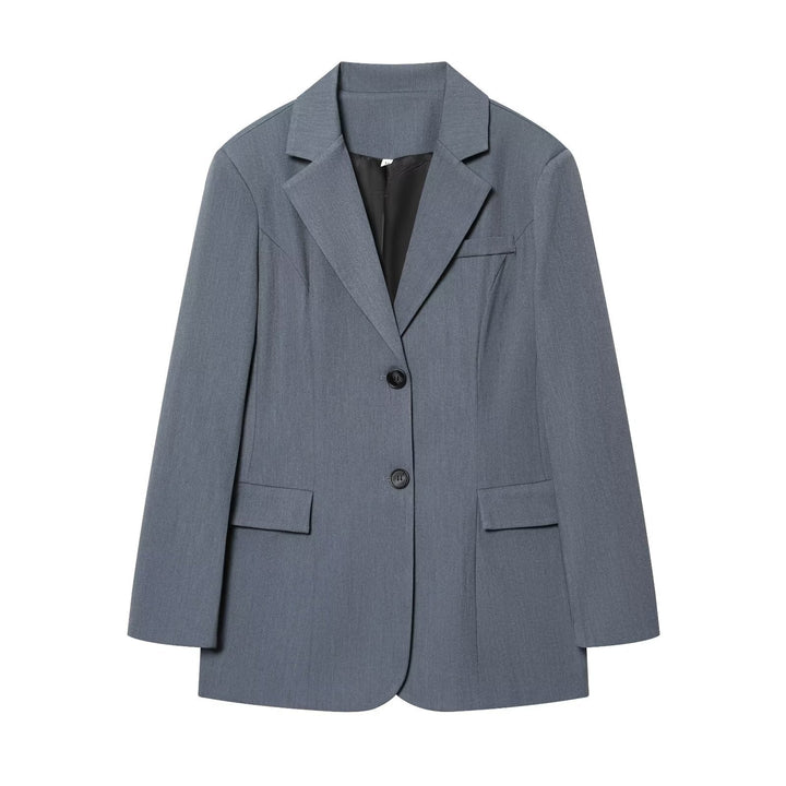 Damen eleganter Longline-Blazer mit taillierten Abnähern und Pattentaschen Drune