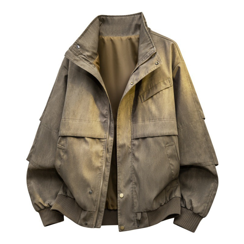 Herren urbaner Canvas-Utility-Blouson mit hohem Kragen, großflächigen Pattentaschen und elastischem Saum Drune