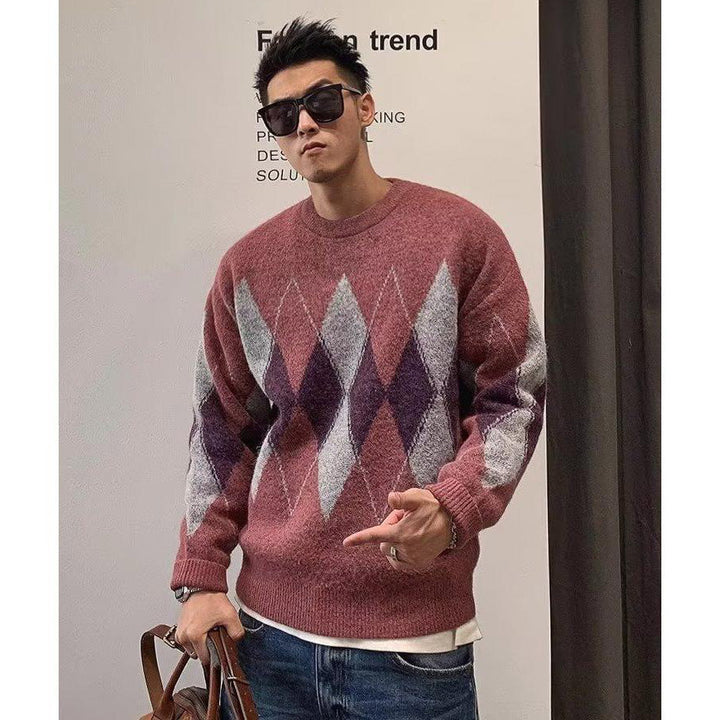 Damen Modischer Grobstrickpullover mit Rautenmuster Drune