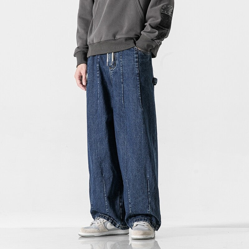 Herren Extraweite Baggy-Jeans im Vintage-Wash mit Tunnelzug und elastischem Saum Drune