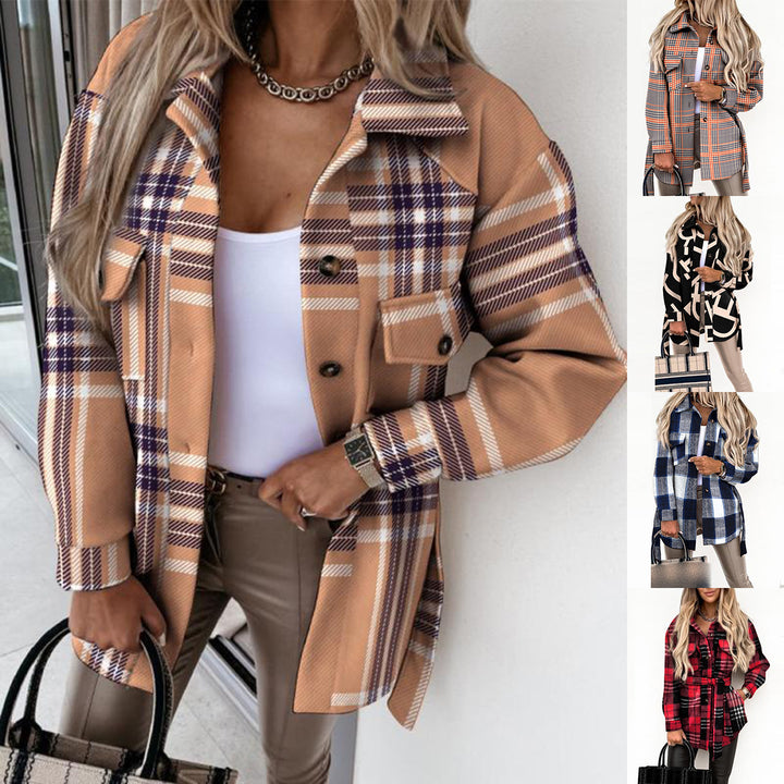 Damen Karo Oversized-Hemdjacke mit Taschen Drune