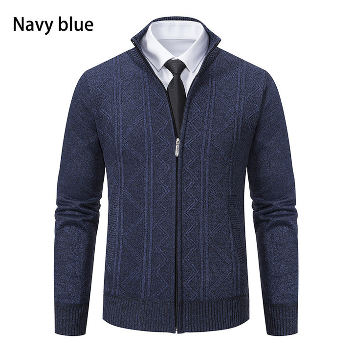 Herren modische Strickjacke mit strukturiertem Zopfdesign und hoher Stehkragen Drune