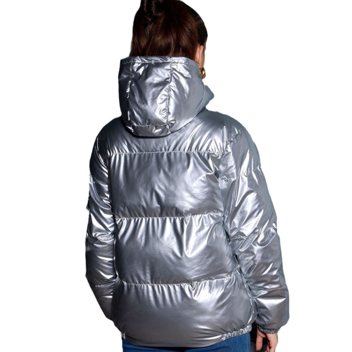Damen Glänzende Oversize-Steppjacke mit Kapuze & elastischen Bündchen Drune