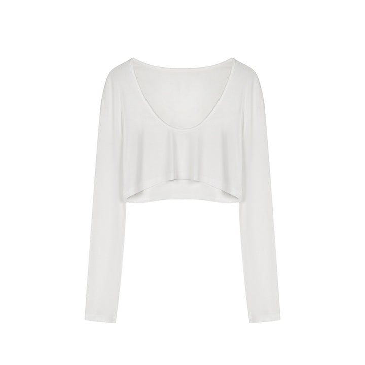 Damen Kurz geschnittenes Langarm-Crop-Top mit weitem Rundhals Drune