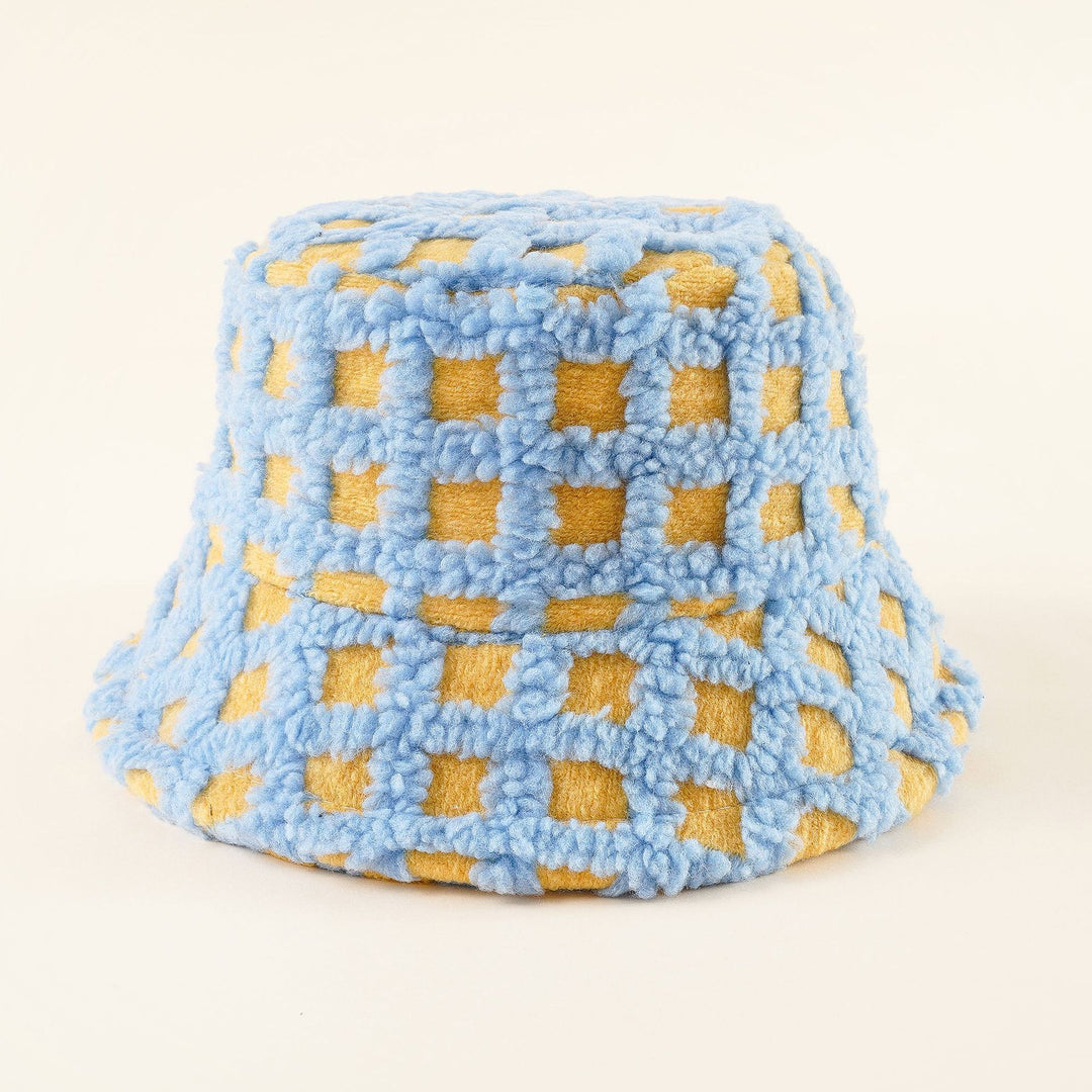 Damen Fleece-Bucket-Hut mit verspieltem Karomuster und weicher Struktur Drune