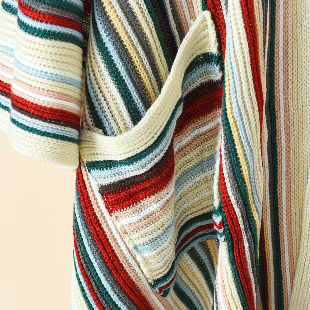 Damen Gestreifter Strickponcho mit Fransen und Eingrifftaschen Drune