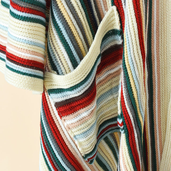 Damen Gestreifter Strickponcho mit Fransen und Eingrifftaschen Drune