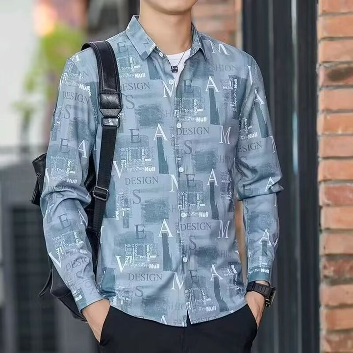 Herren Langarmhemd mit modernem Print und klassischem Schnitt Drune