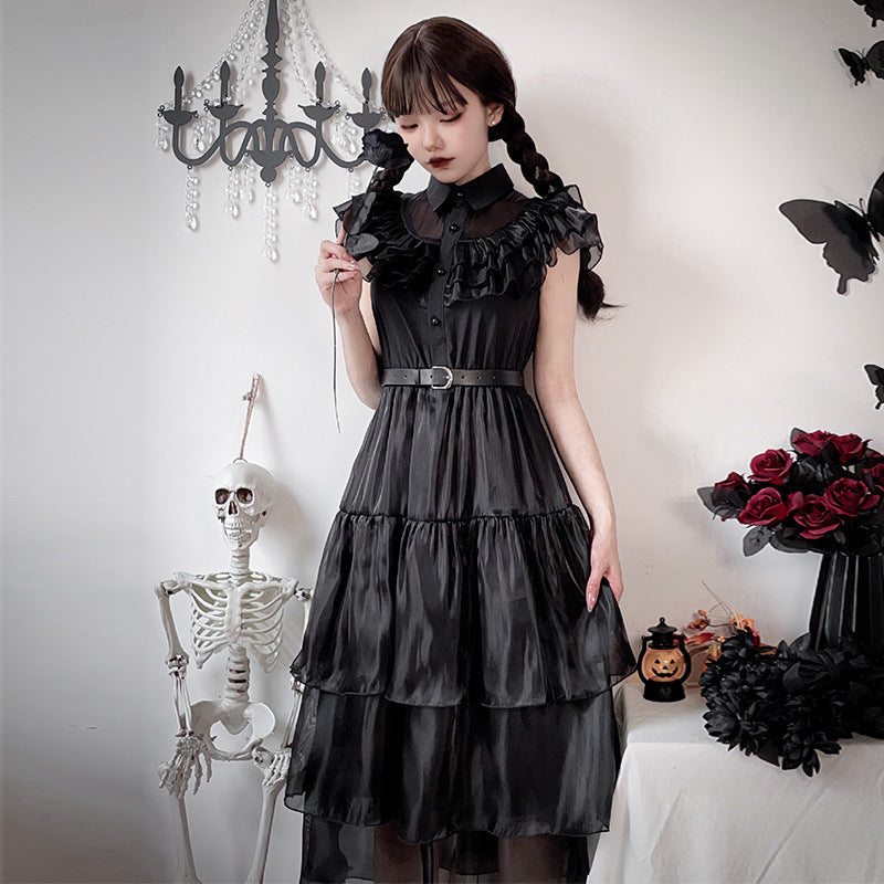 Damen Elegantes Maxi-Kleid mit voluminösen Rüschen und Taillengürtel Drune