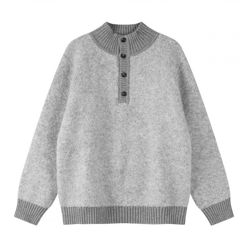 Unisex Boxy-Strickpullover mit Henley-Knopfleiste und hochgezogenem Rippkragen Drune