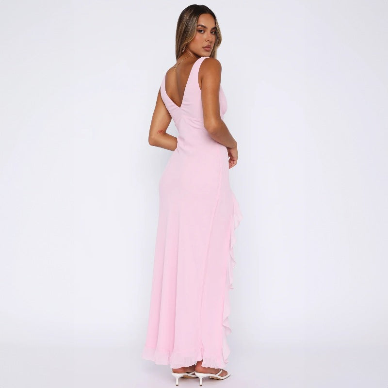Damen Maxikleid mit tiefem Schlitz und eleganten Rüschendetails Drune