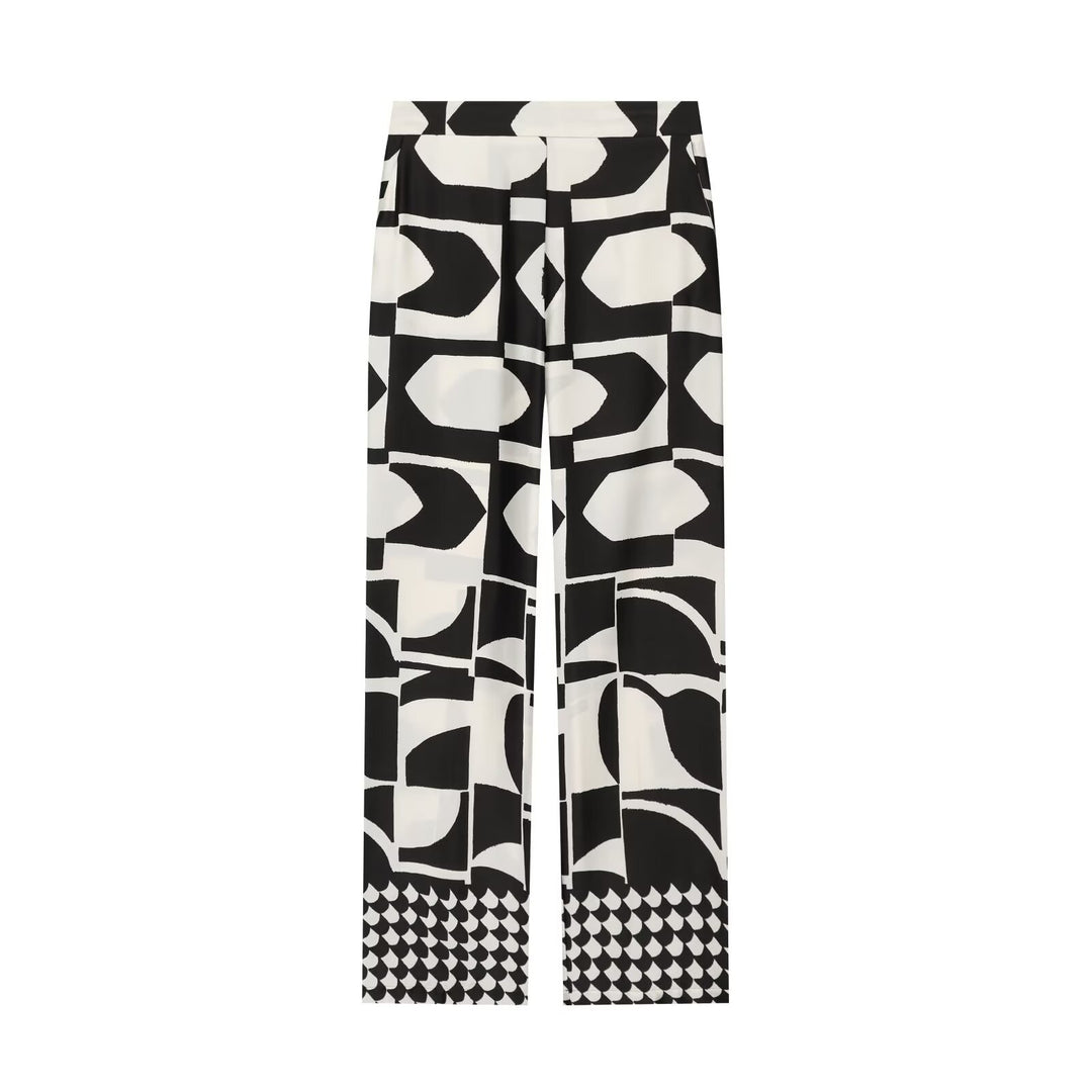 Damen Weite Palazzohose mit hoher Taille und grafischem Blockprint Drune