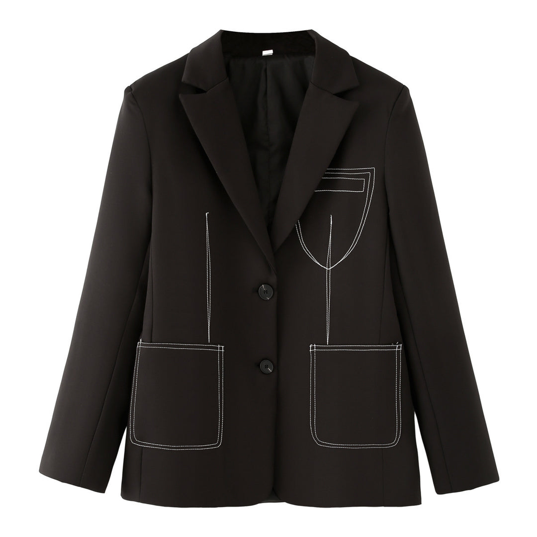 Damen nan einreihiger Blazer mit Reverskragen, Kontraststeppungen und aufgesetzten Taschen Drune