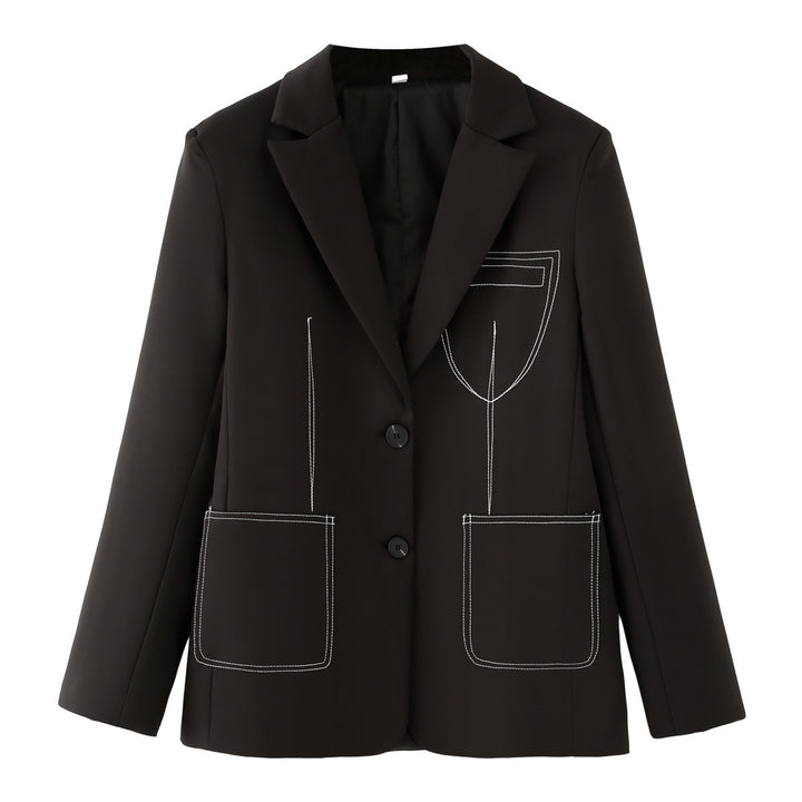 Damen nan einreihiger Blazer mit Reverskragen, Kontraststeppungen und aufgesetzten Taschen Drune