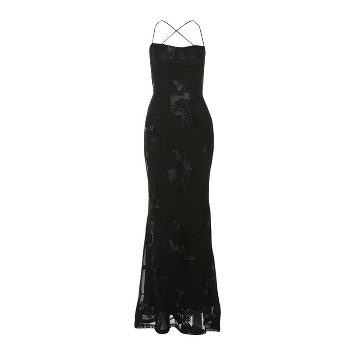 Damen Elegantes Bodenkonturierendes Maxikleid mit Spaghettiträgern und floralem Design Drune