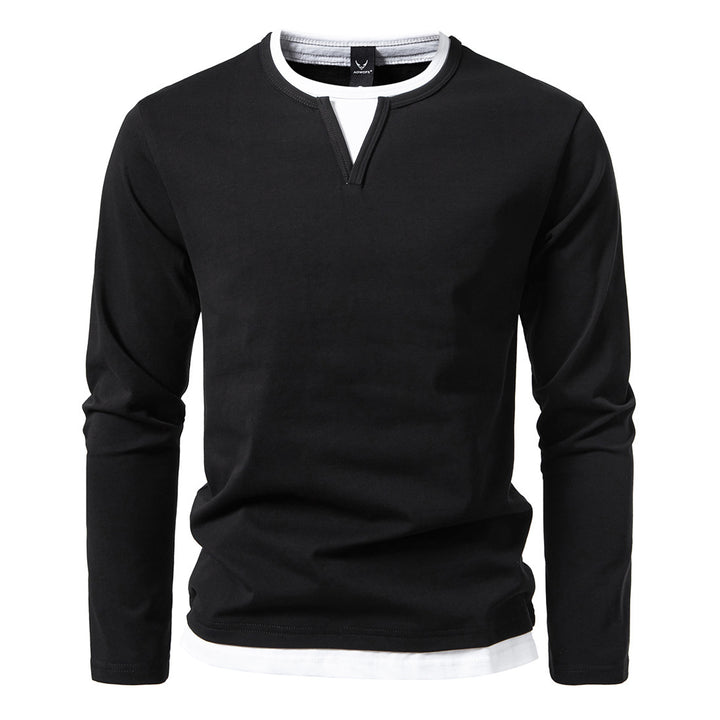 Herren Langarmshirt mit Lagen-Look und markantem Schlitzkragen Drune