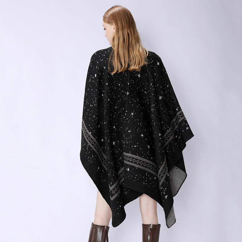 Damen Oversize-Umhangcape aus Wollmix mit zweifarbiger Wendestruktur Drune