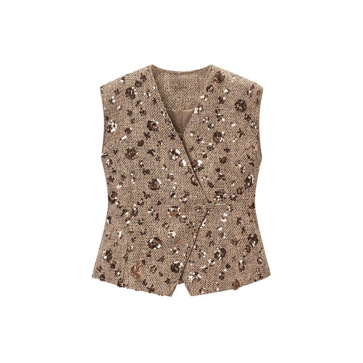 Damen Ärmellose Glitzer-Tweed-Weste mit Wickeloptik und Paillettenbesatz Drune