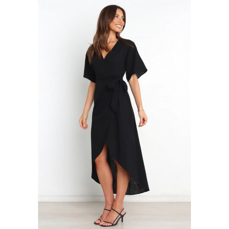 Damen Wickelkleid mit elegantem V-Ausschnitt und tailliertem Design Drune