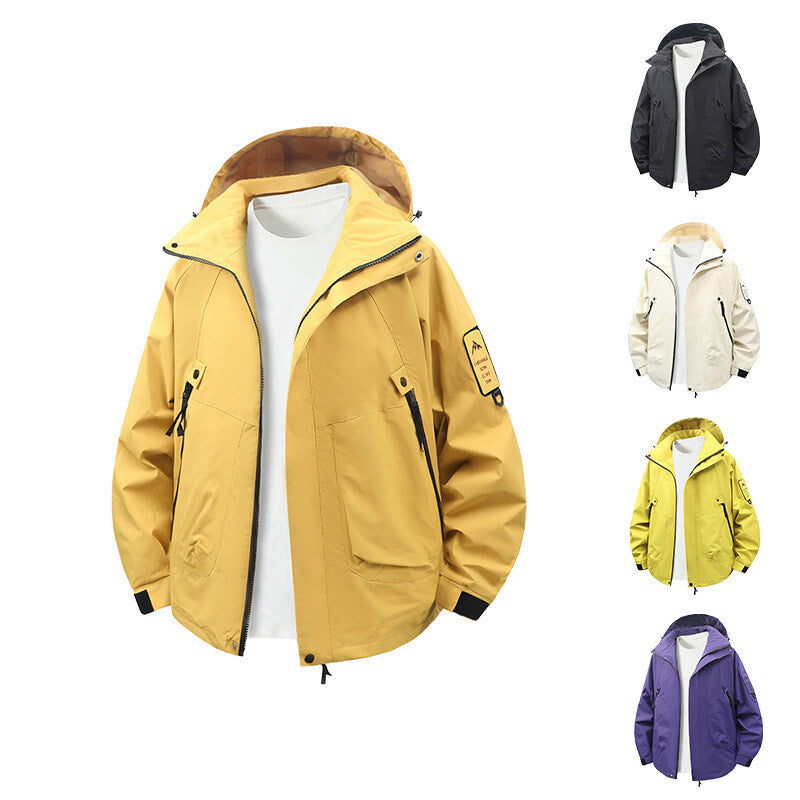 Herren funktionale und wasserabweisende Outdoor-Jacke mit verstellbarem Kapuzenkragen Drune