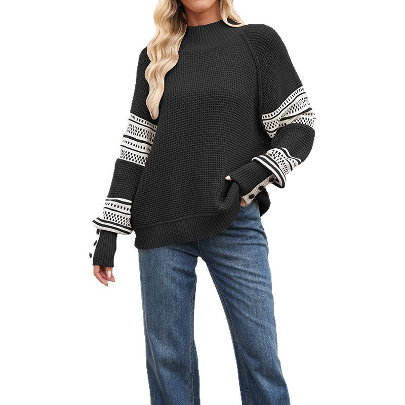 Damen Strickpullover mit modernem Strukturdesign und Knopfdetails Drune