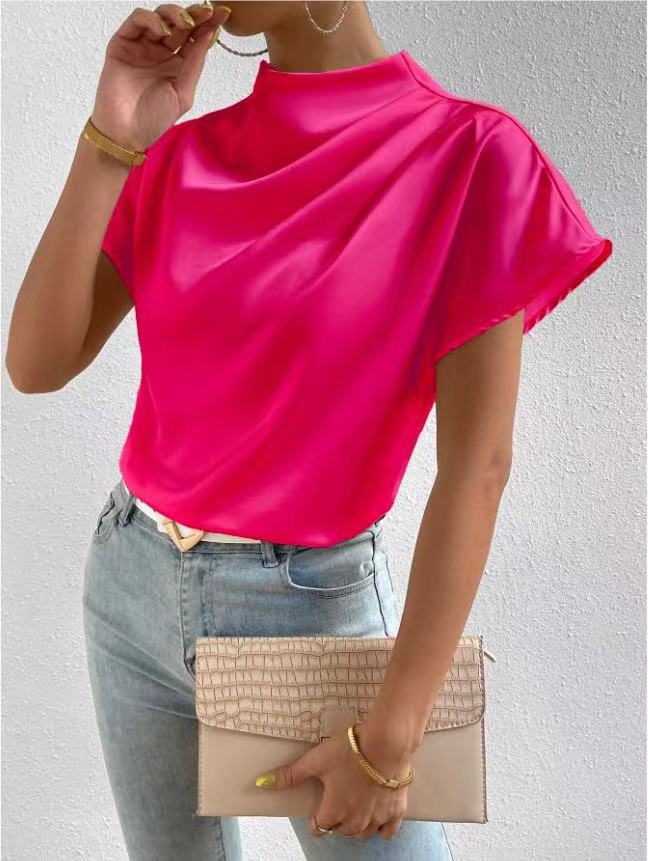 Damen Elegantes Satinoberteil mit hochgeschlossenem Ausschnitt und soften Drapierungen Drune