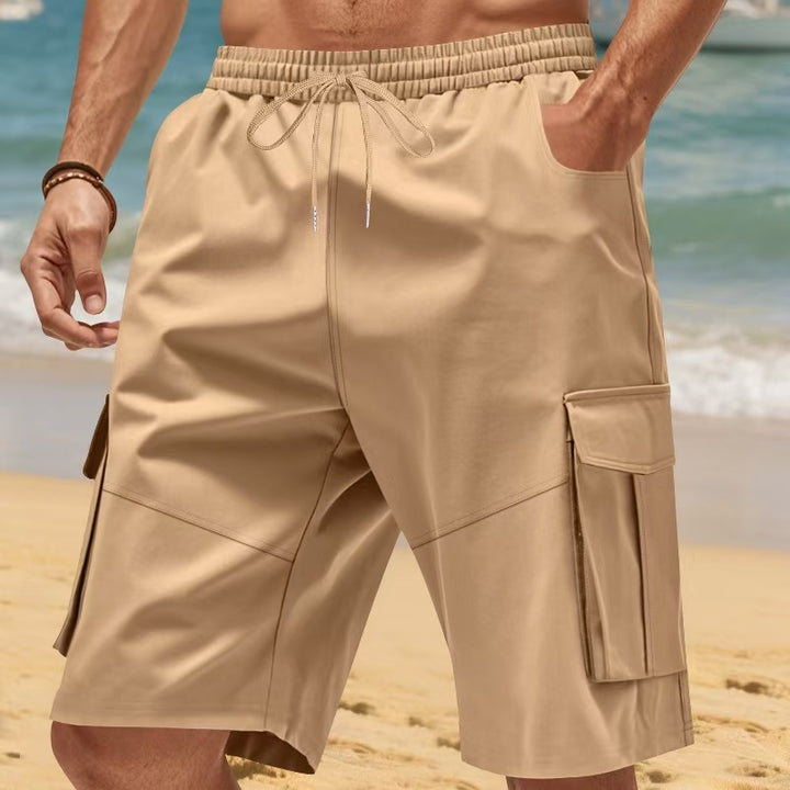 Herren nan technische Reisefreizeit-Bermuda mit elastischem Bund, Kordelzug und funktionalen Klapptaschen Drune