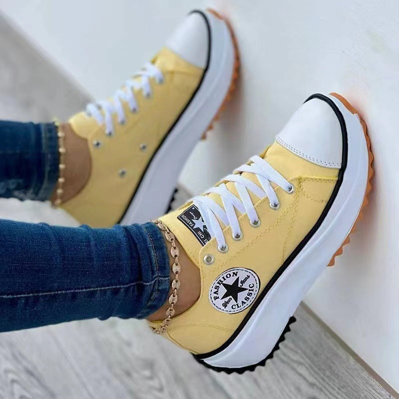 Damen  retro-inspirierte Canvas-Plateau-Sneaker mit verstärkter Zehenkappe und griffiger Profilsohle Drune