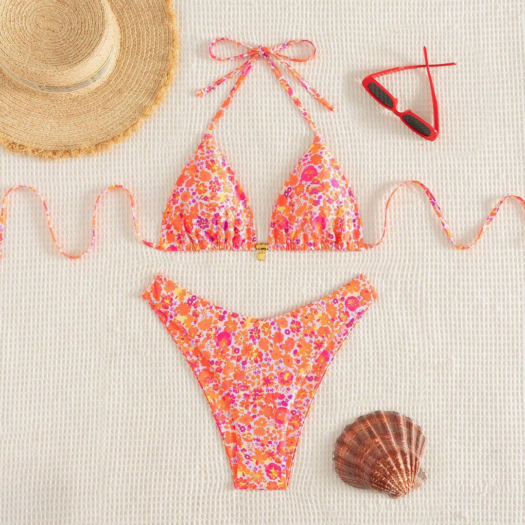 Damen Triangel-Bikini mit floralen Mustern Drune