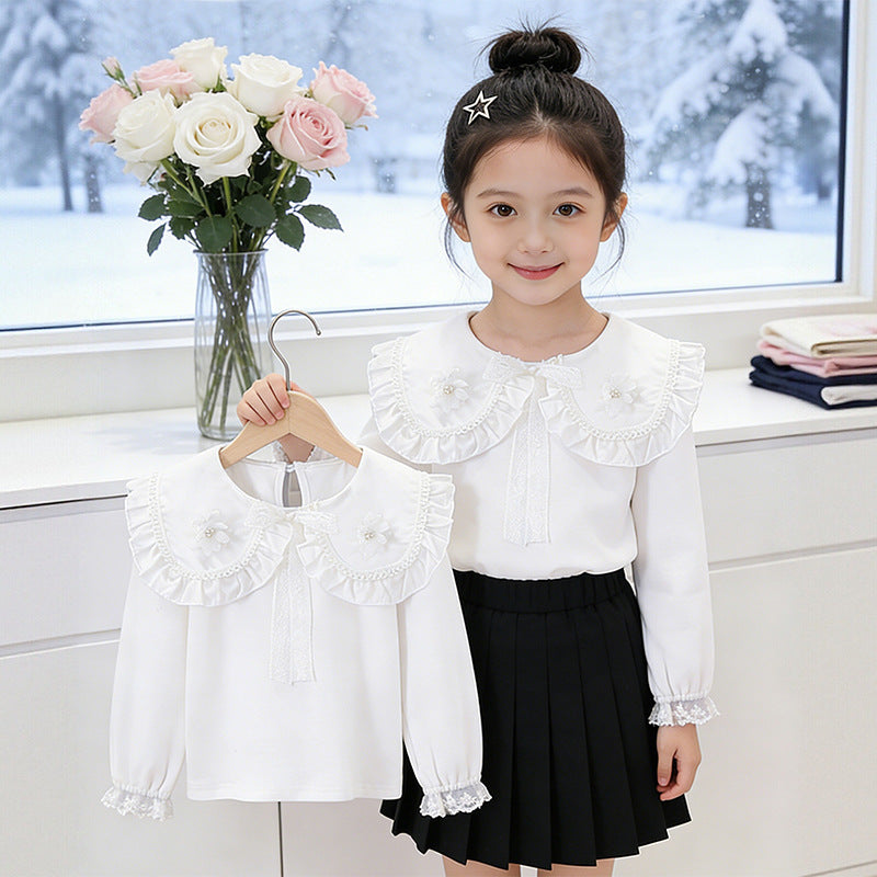 Mädchen Bluse mit Rüschenkragen und floralem Detail Drune