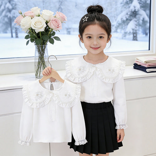 Mädchen Bluse mit Rüschenkragen und floralem Detail Drune