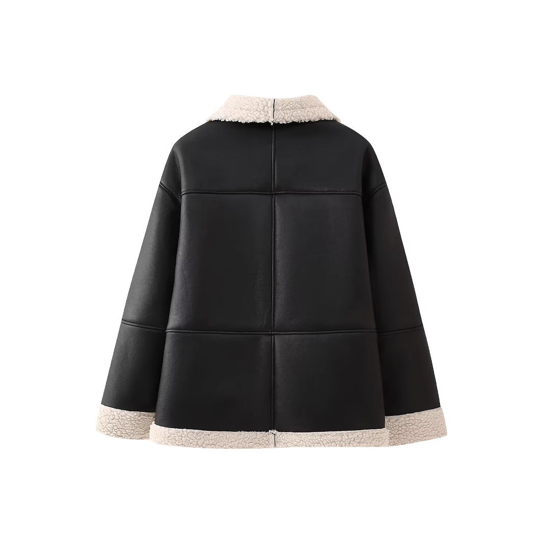 Damen angesagte Kunstlederjacke mit kuscheligem Innenfutter Drune
