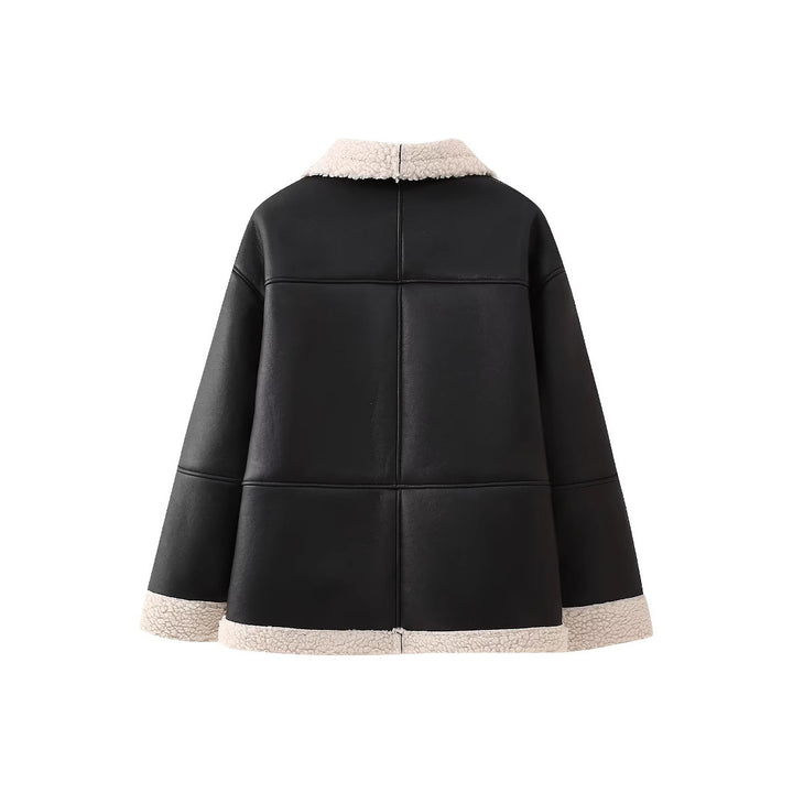 Damen angesagte Kunstlederjacke mit kuscheligem Innenfutter Drune