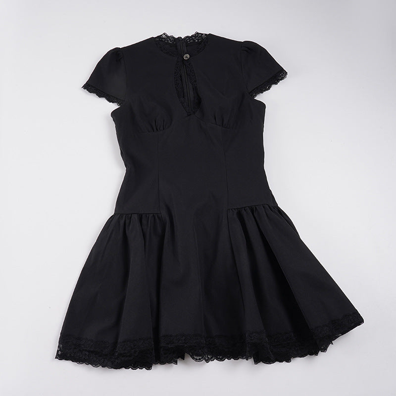 Damen verspieltes Puffärmel-Kleid mit Spitzenbesatz Drune