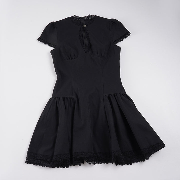 Damen verspieltes Puffärmel-Kleid mit Spitzenbesatz Drune