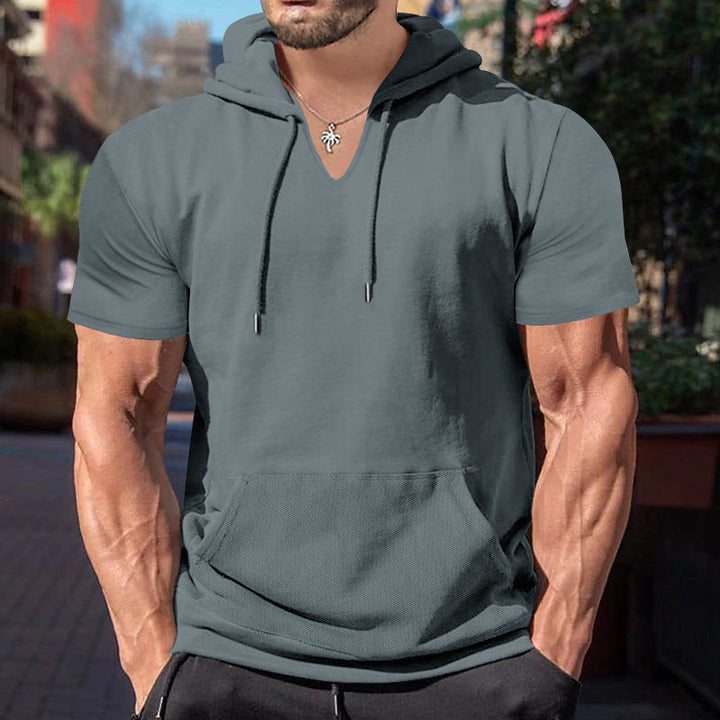 Herren lässiges Kapuzenshirt mit V-Ausschnitt und praktischer Bauchtasche Drune