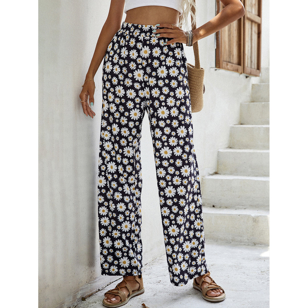 Damen weite Sommerhose mit floralem Design und elastischem Bund Drune